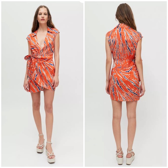 Urban Outfitters Dresses & Skirts - Urban Outfitters Orange Abstract Tie Dye Sleeveless Wrap Mini Dress Size Small